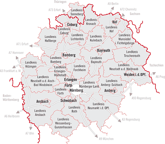 Grafik Karte Metropolregion Nürnberg